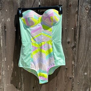 Zinke (Anthropologie) mint Starboard 1 pc. bathing suit w/ detachable peplum (S)